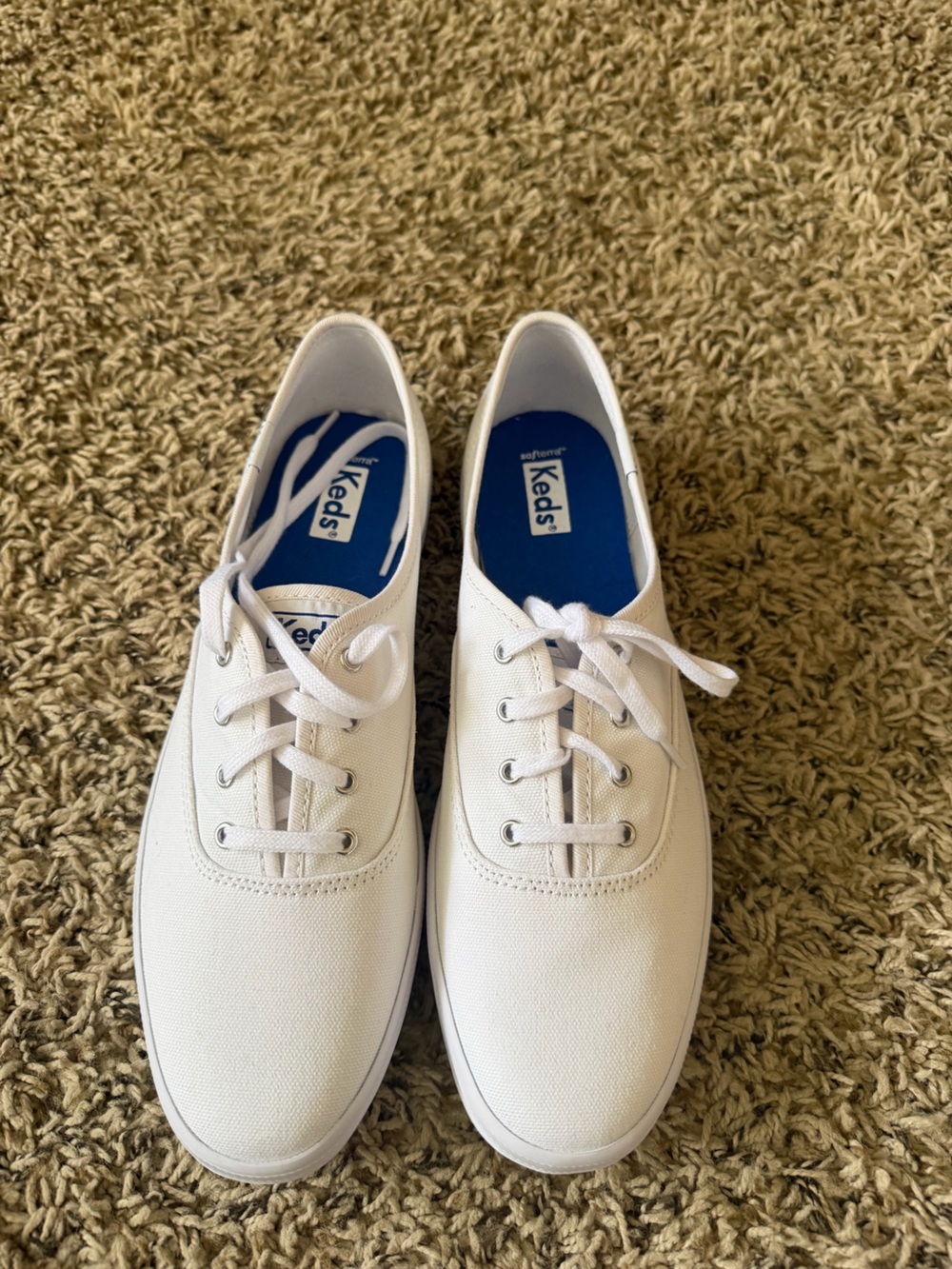 Keds White Canvas Low-Top Sneakers with Blue Insole